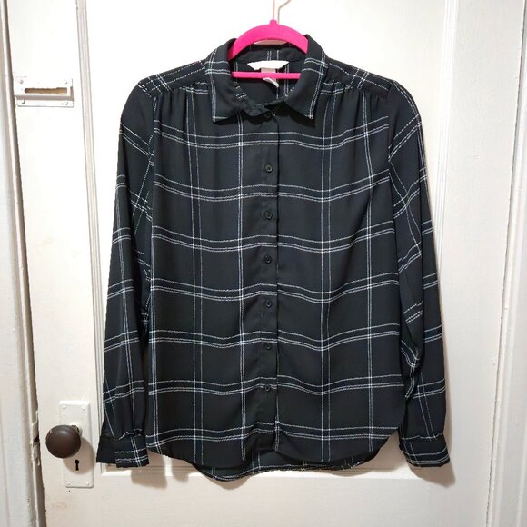 H&M Tops - H&M Button-Down Blouse Dress Shirt Black and White Checkered Sz 2 XS